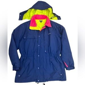 Vintage Patagonia Insulated Hooded Ski Jacket in Neon Green/ Pink/ Navy Size M